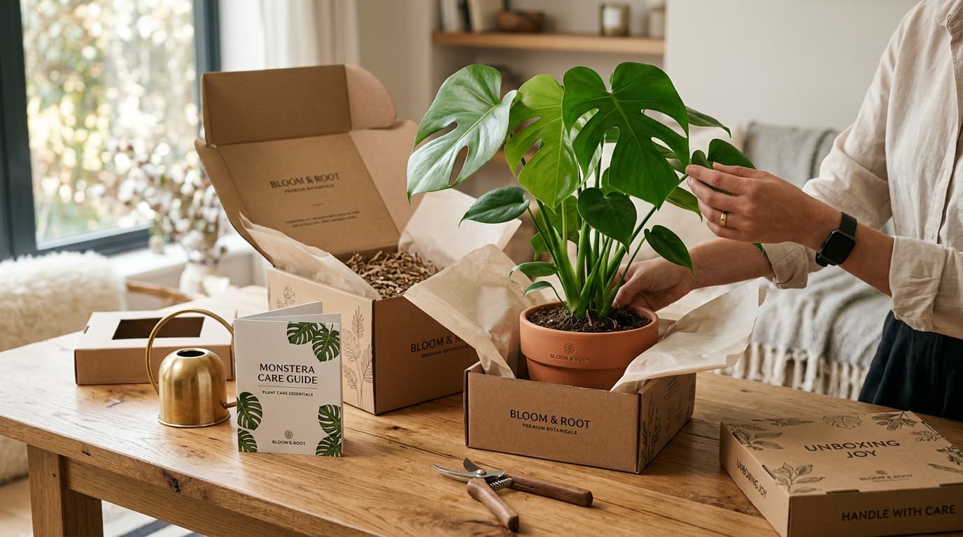 A healthy plant being unpacked at home